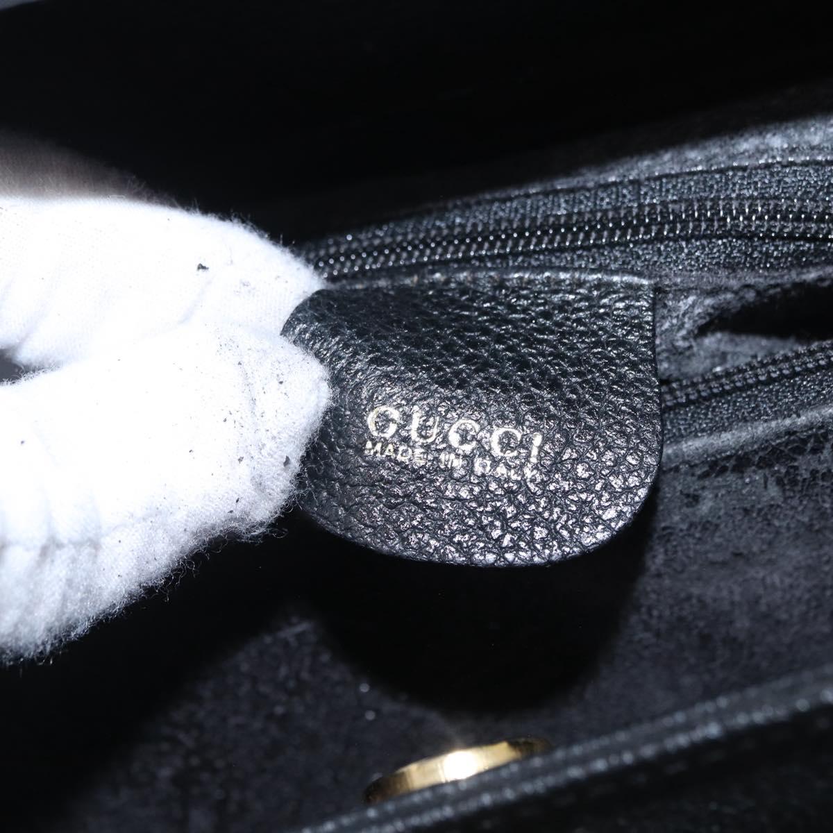 GUCCI Bamboo Hand Bag Leather Suede Black Gold 002 1186 0260 Auth ep16298
