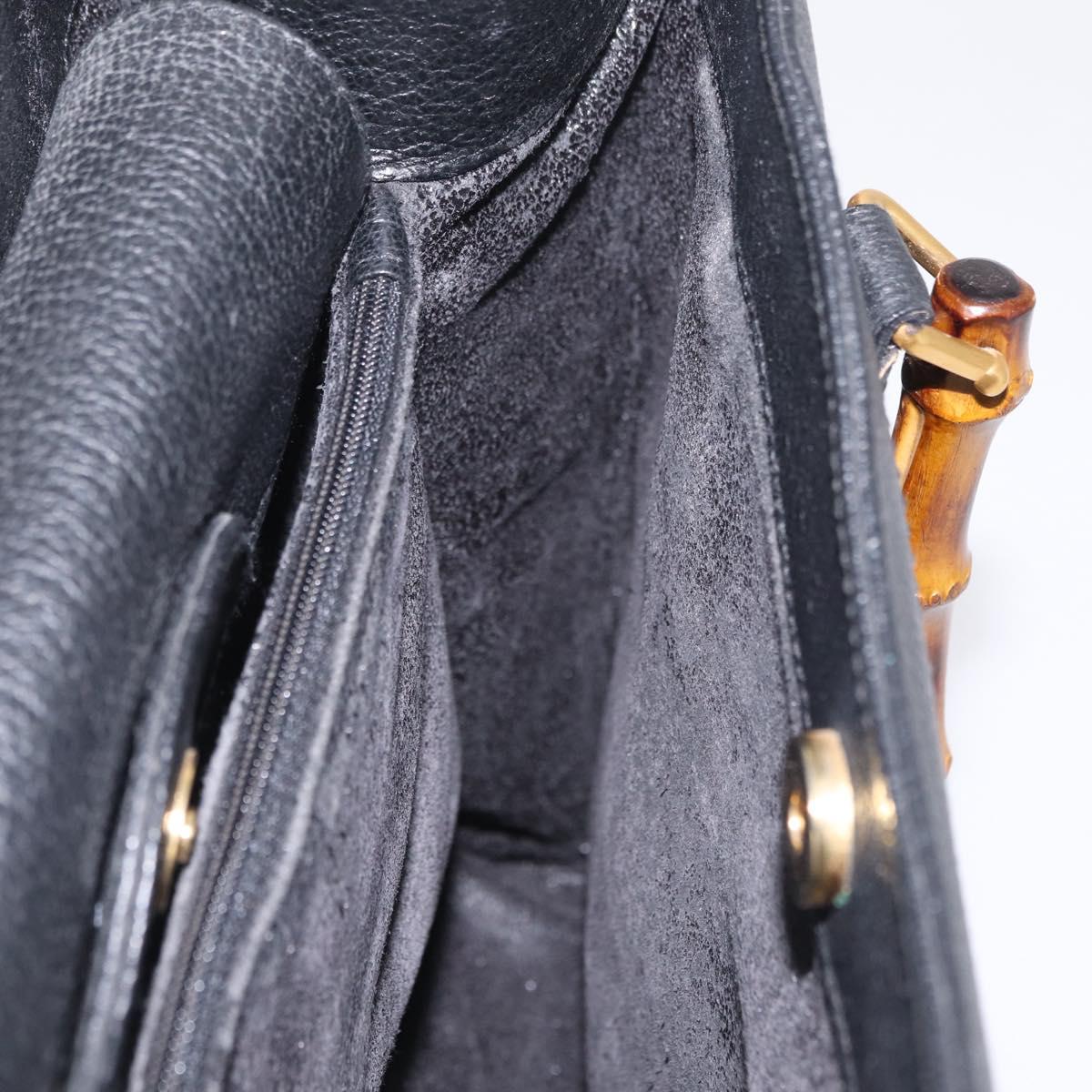 GUCCI Bamboo Hand Bag Leather Suede Black Gold 002 1186 0260 Auth ep16298