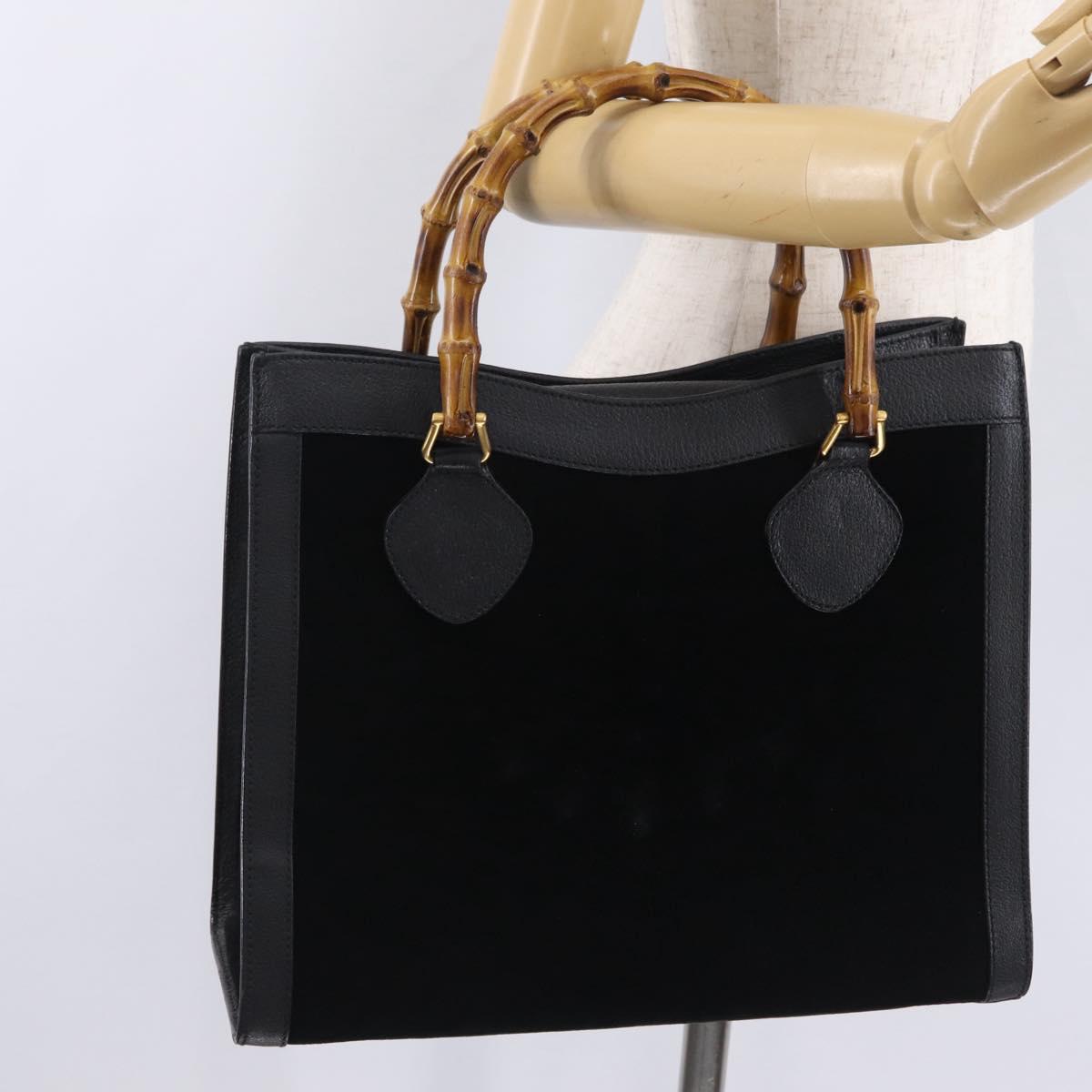 GUCCI Bamboo Hand Bag Leather Suede Black Gold 002 1186 0260 Auth ep16298