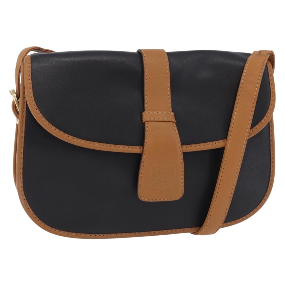 CELINE Shoulder Bag Leather Black Gold Auth ep16319A