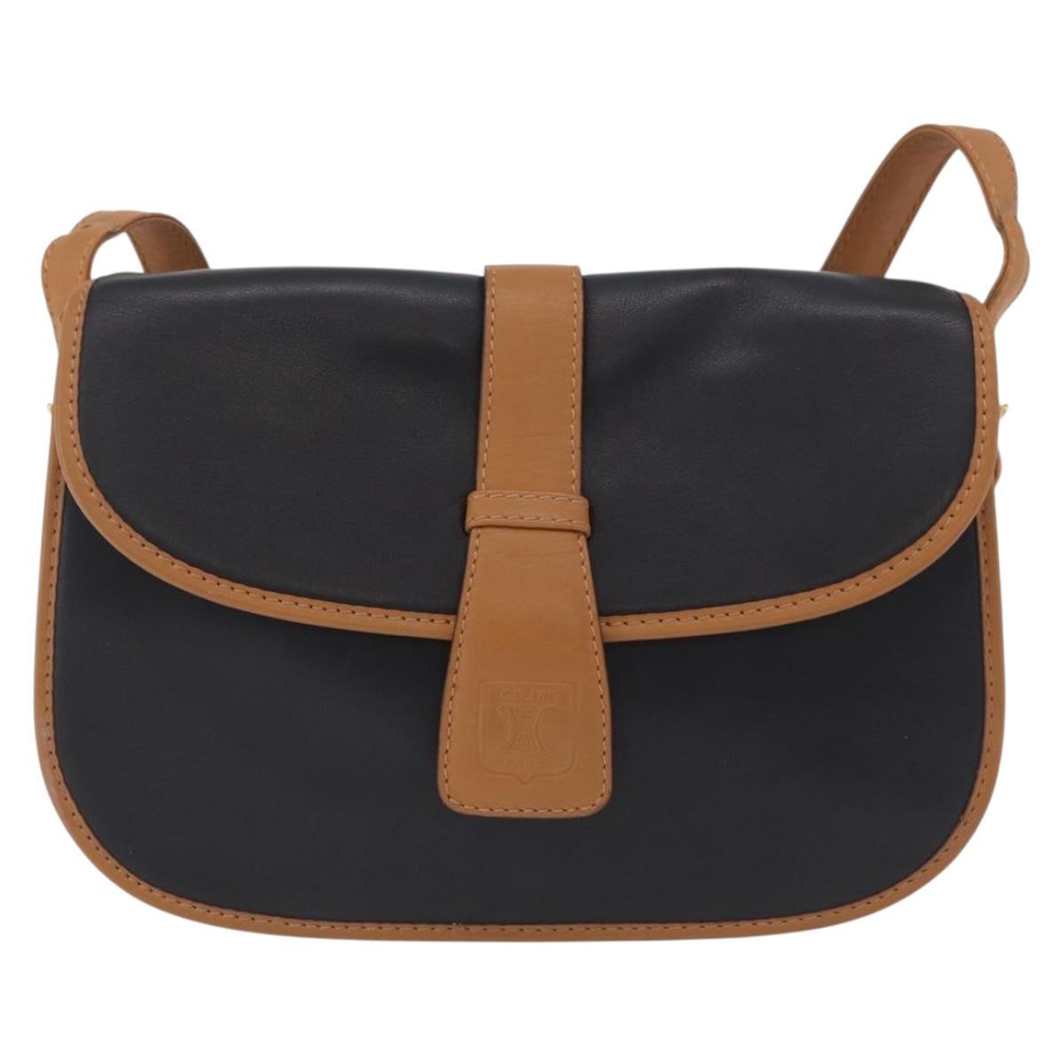 CELINE Shoulder Bag Leather Black Gold Auth ep16319A