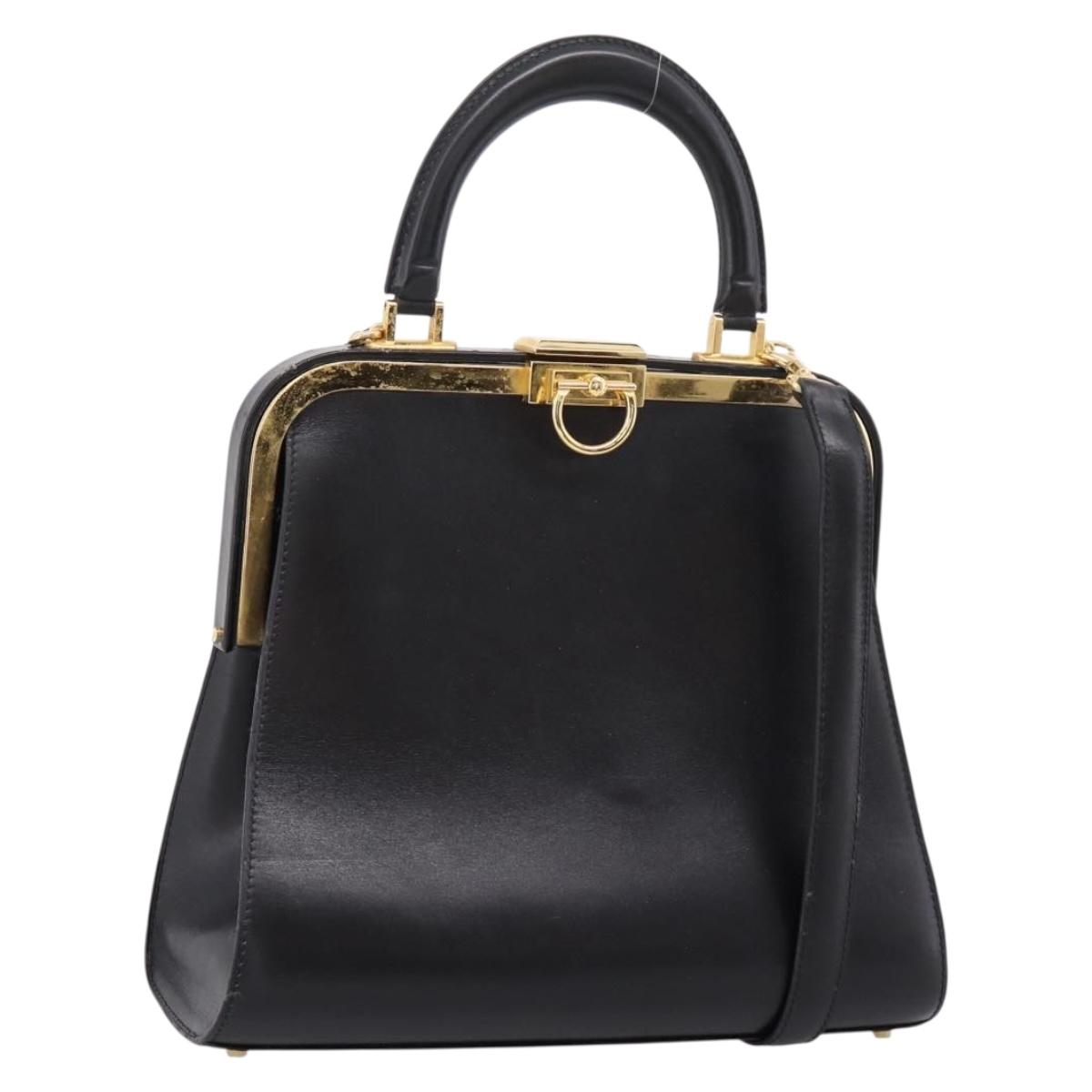 Christian Dior Hand Bag Leather 2way Black Gold Auth ep16322V