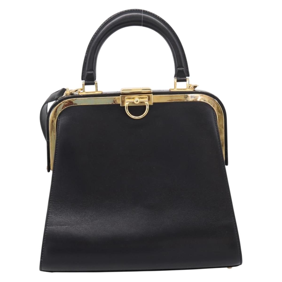 Christian Dior Hand Bag Leather 2way Black Gold Auth ep16322V