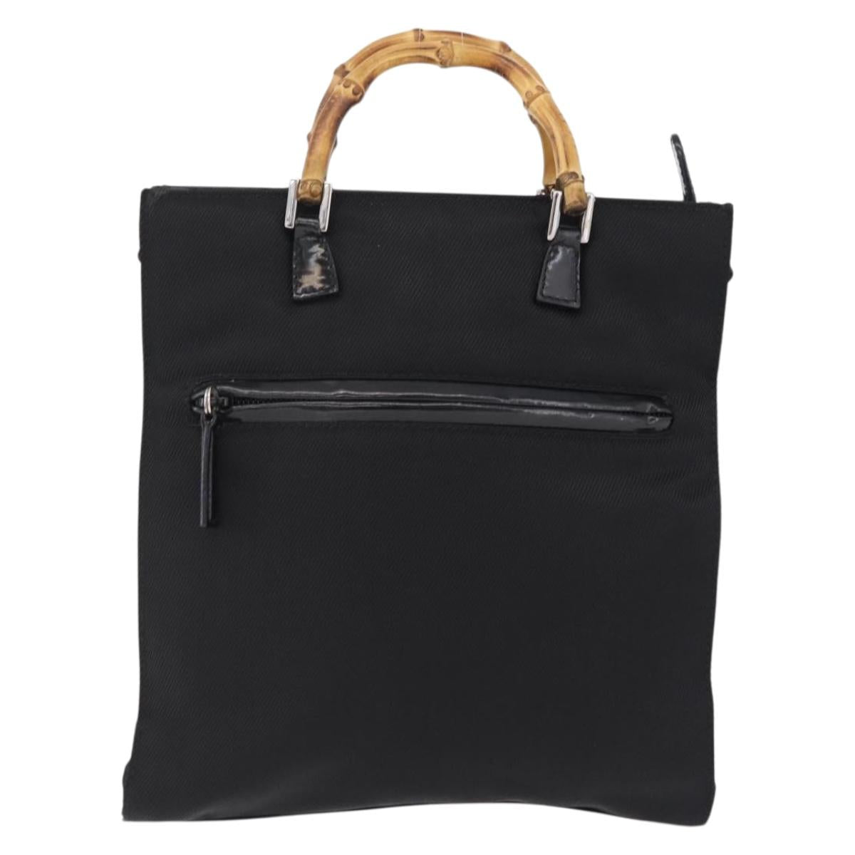GUCCI Bamboo Hand Bag Nylon Black Silver Auth ep16327