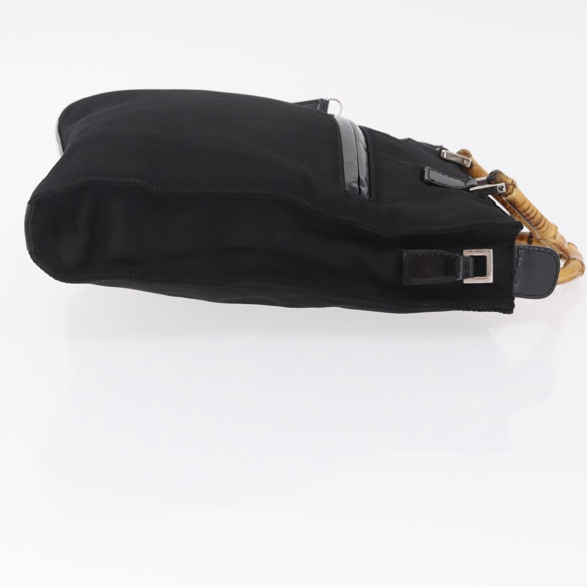 GUCCI Bamboo Hand Bag Nylon Black Silver Auth ep16327