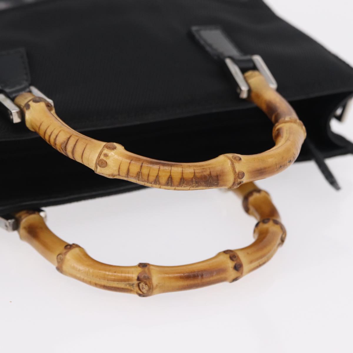 GUCCI Bamboo Hand Bag Nylon Black Silver Auth ep16327