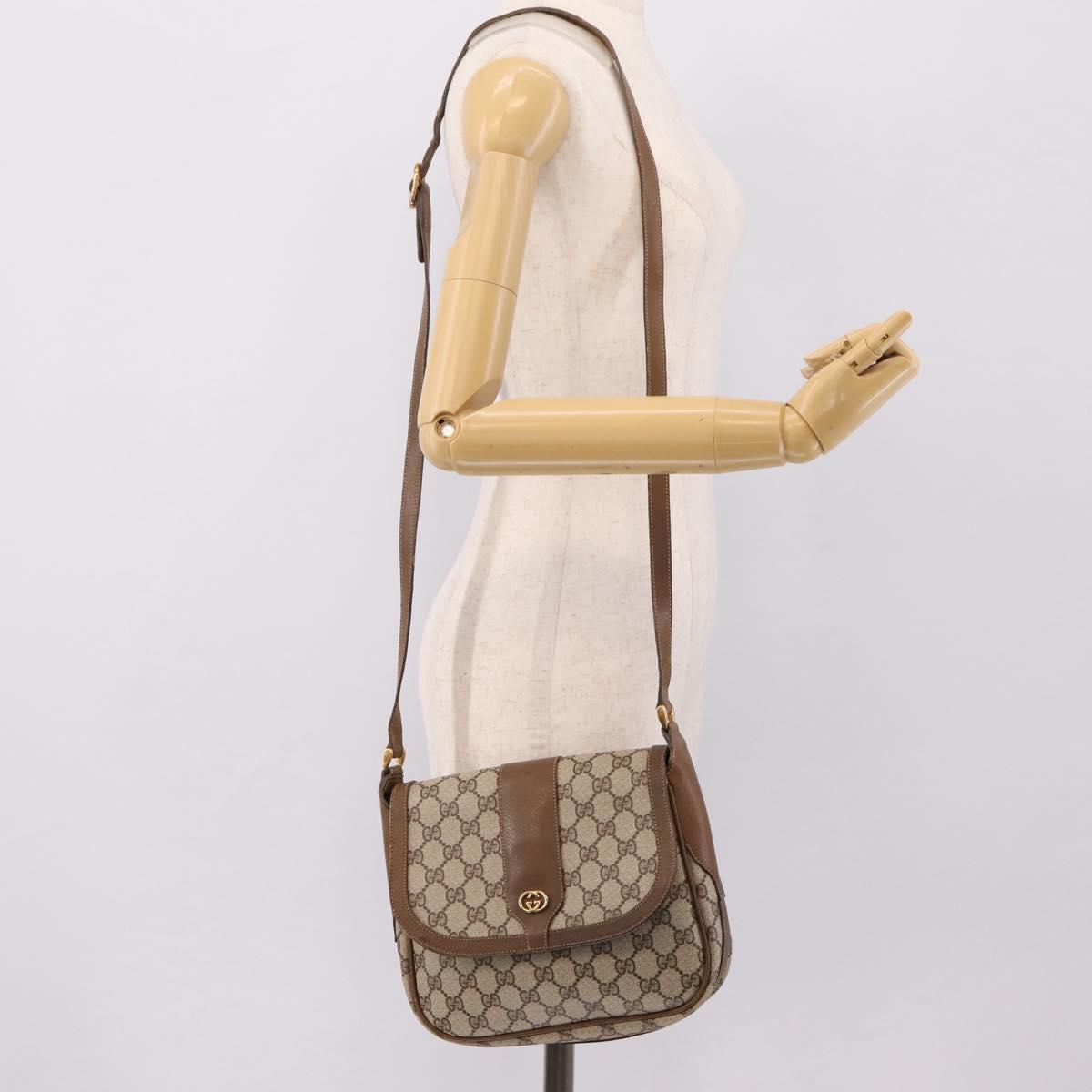 GUCCI GG Supreme Shoulder Bag PVC Beige Gold Auth ep16328