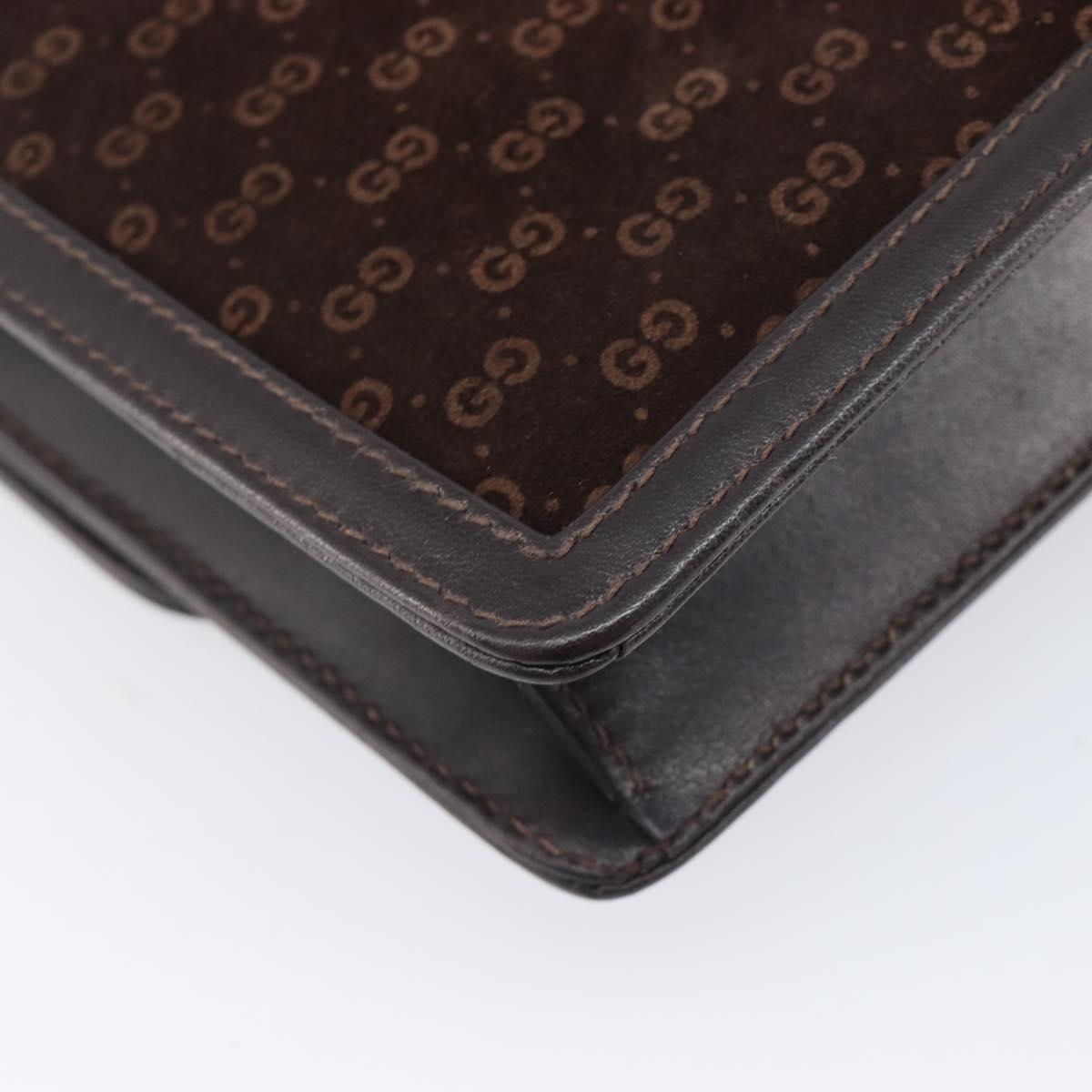 GUCCI Horsebit Micro GG Canvas Shoulder Bag Suede Dark Brown Gold Auth ep16330A