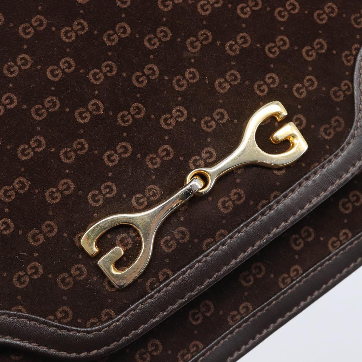 GUCCI Horsebit Micro GG Canvas Shoulder Bag Suede Dark Brown Gold Auth ep16330A