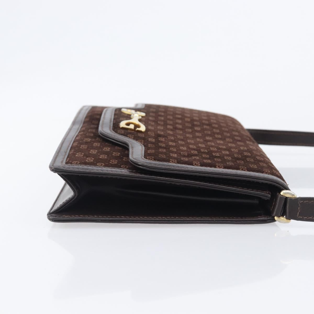 GUCCI Horsebit Micro GG Canvas Shoulder Bag Suede Dark Brown Gold Auth ep16330A