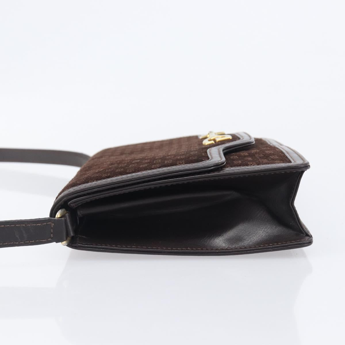 GUCCI Horsebit Micro GG Canvas Shoulder Bag Suede Dark Brown Gold Auth ep16330A