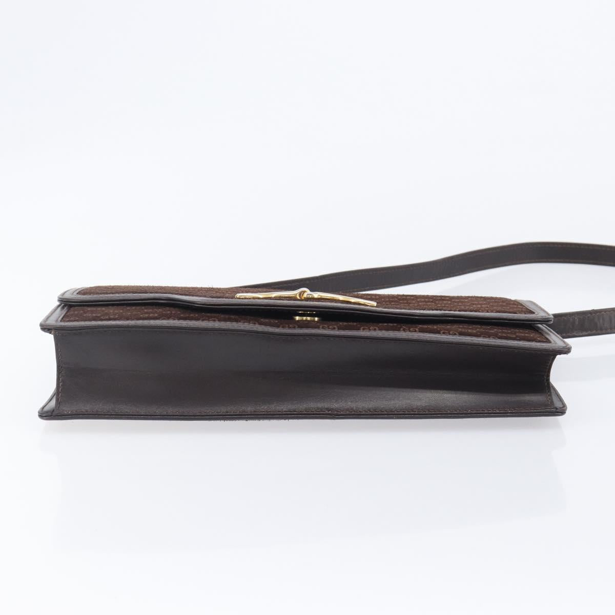 GUCCI Horsebit Micro GG Canvas Shoulder Bag Suede Dark Brown Gold Auth ep16330A