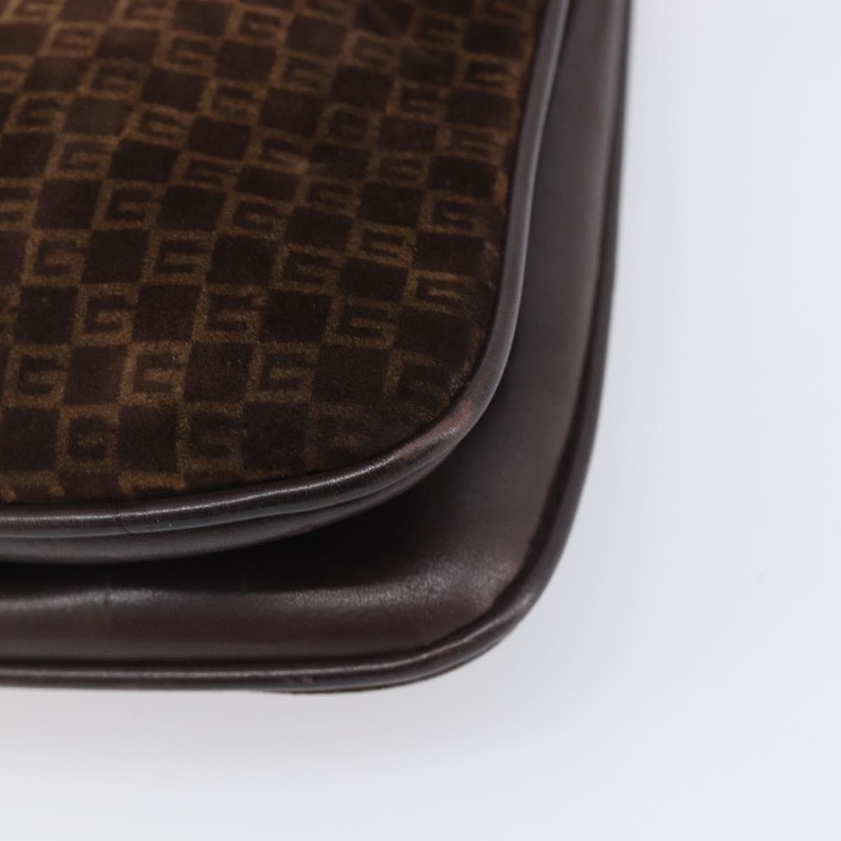 GUCCI Shoulder Bag Suede Dark Brown Gold Auth ep16331