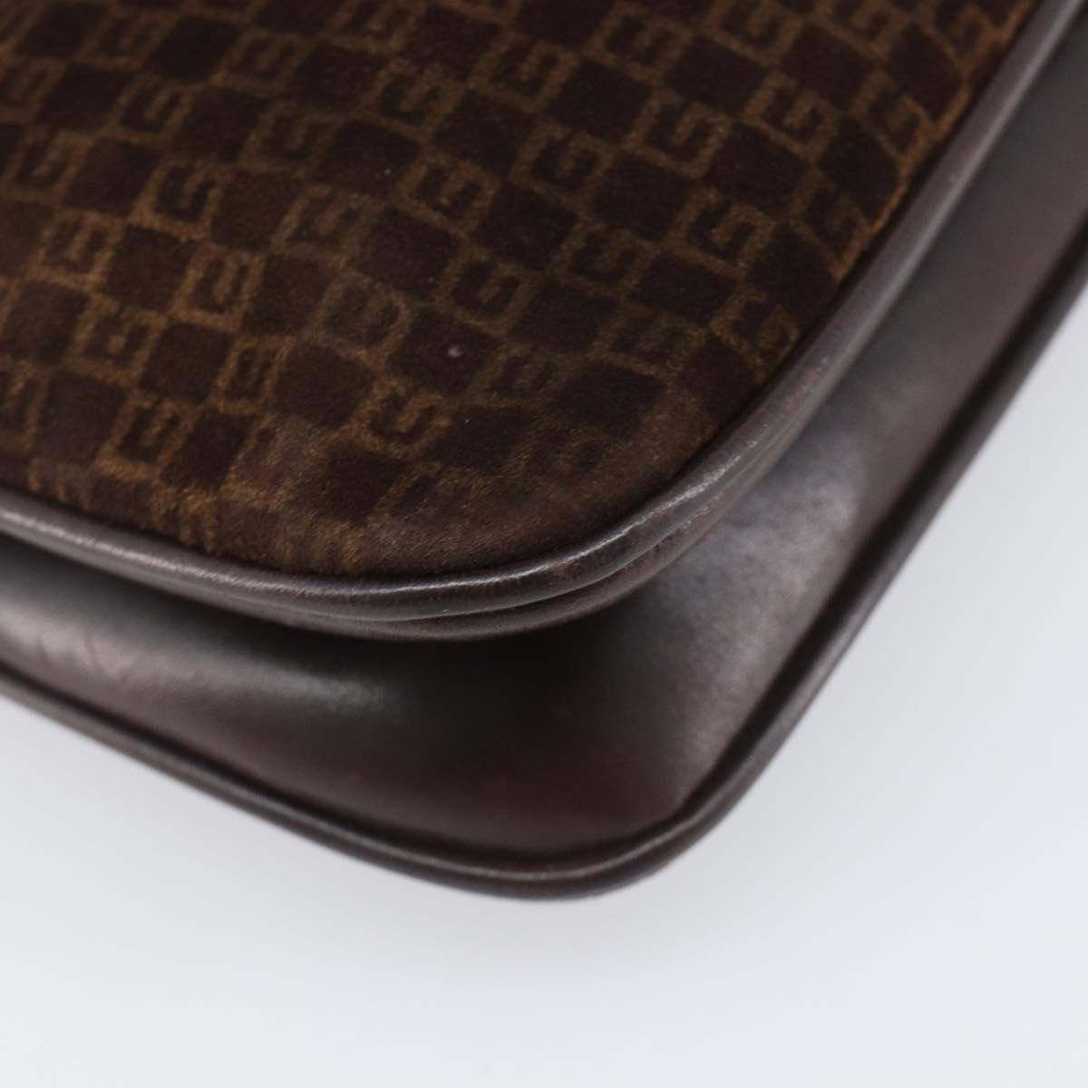 GUCCI Shoulder Bag Suede Dark Brown Gold Auth ep16331