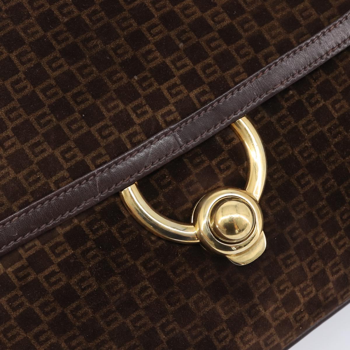 GUCCI Shoulder Bag Suede Dark Brown Gold Auth ep16331