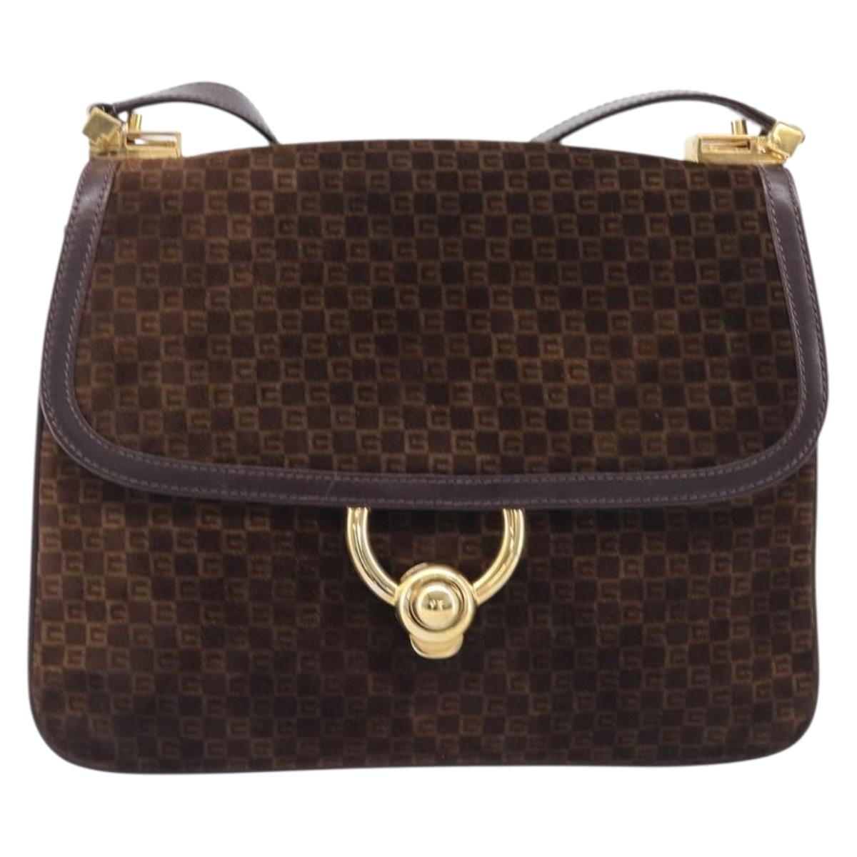 GUCCI Shoulder Bag Suede Dark Brown Gold Auth ep16331