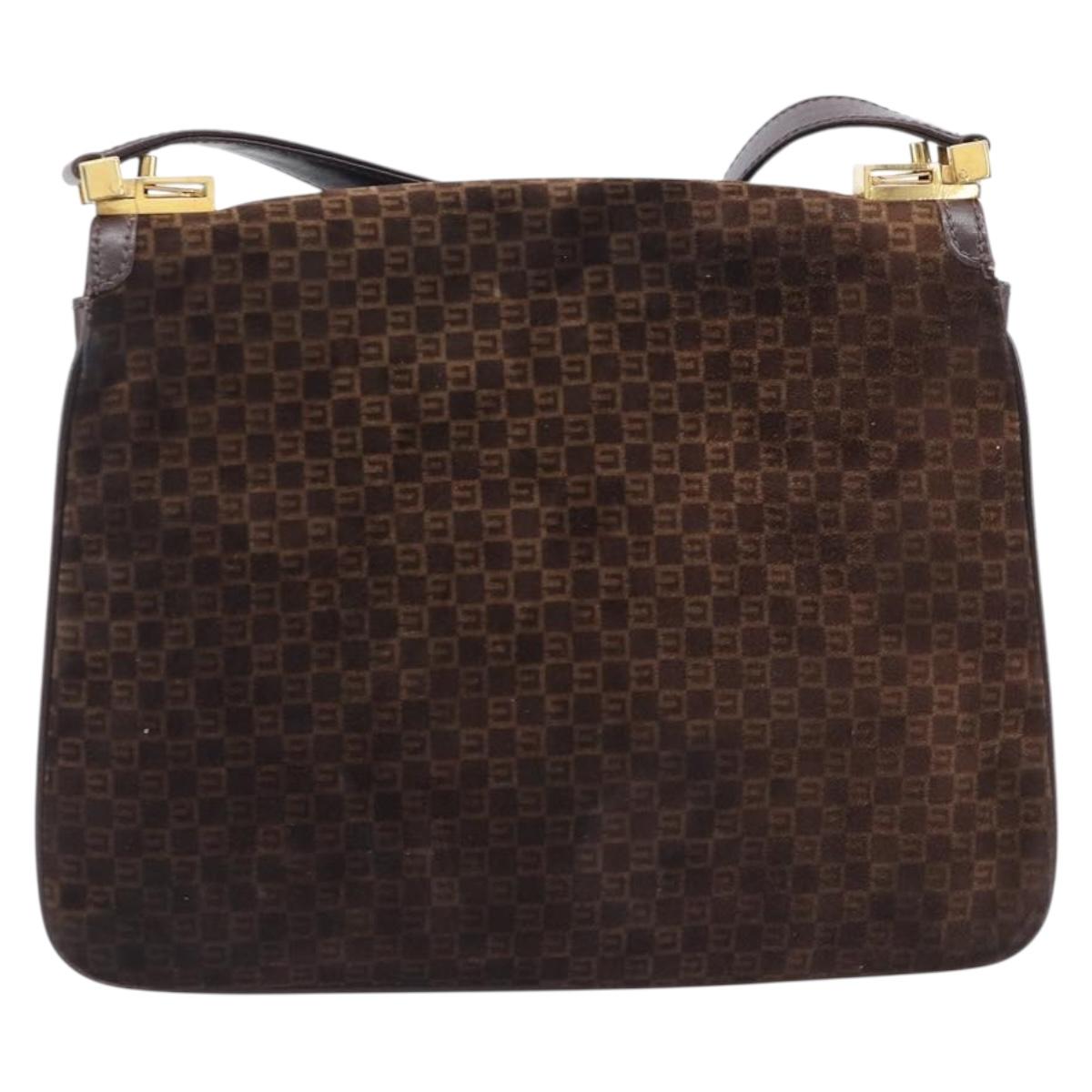 GUCCI Shoulder Bag Suede Dark Brown Gold Auth ep16331