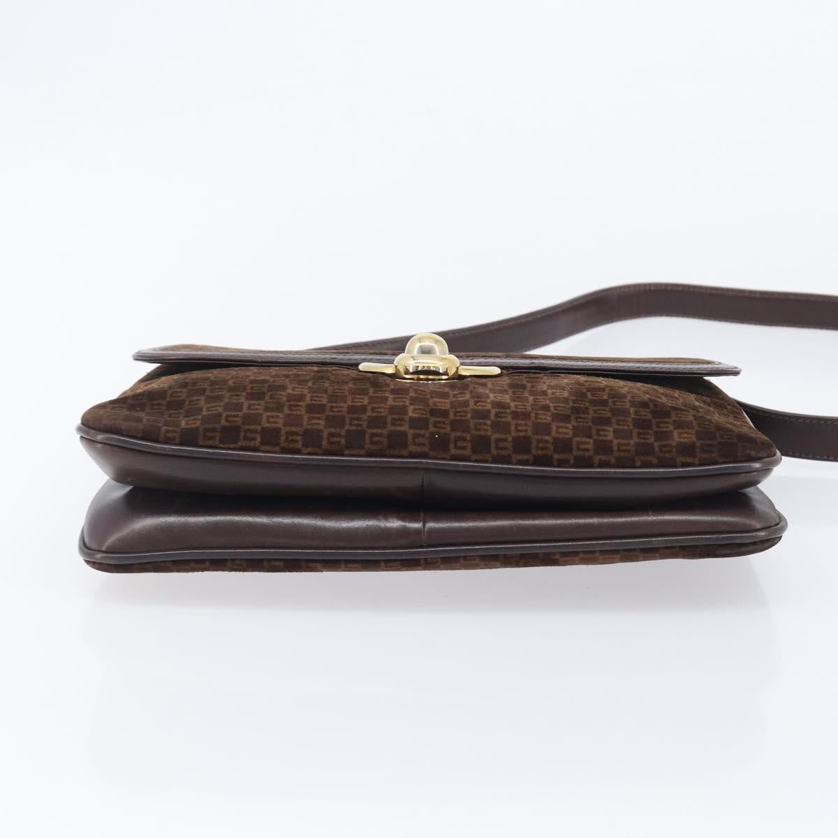 GUCCI Shoulder Bag Suede Dark Brown Gold Auth ep16331