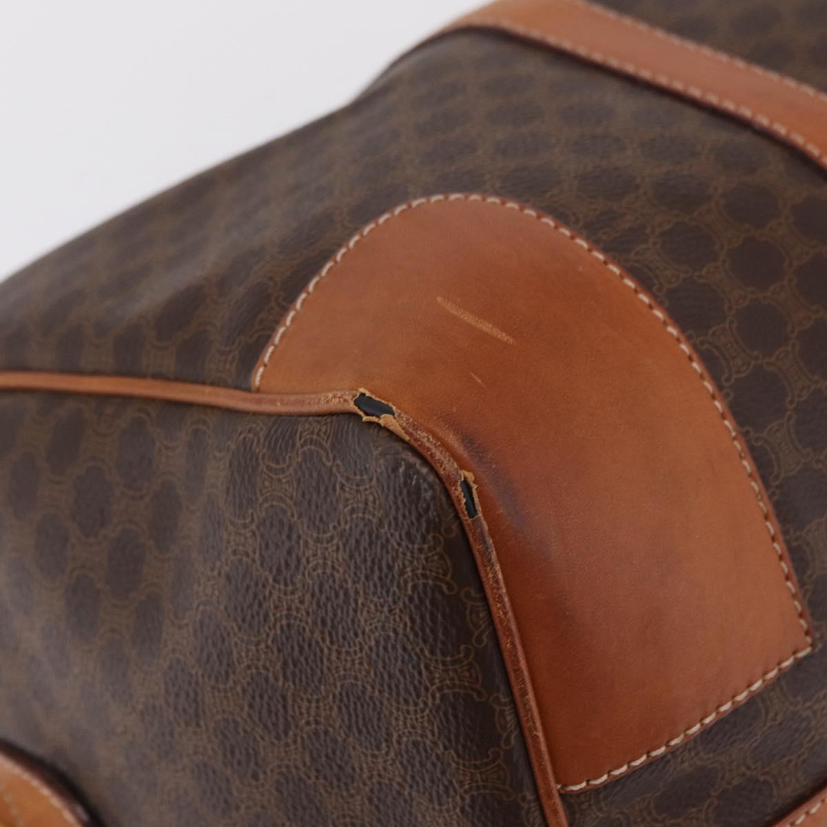 CELINE Macadam Canvas Boston Bag PVC Leather Brown Gold Auth ep16336