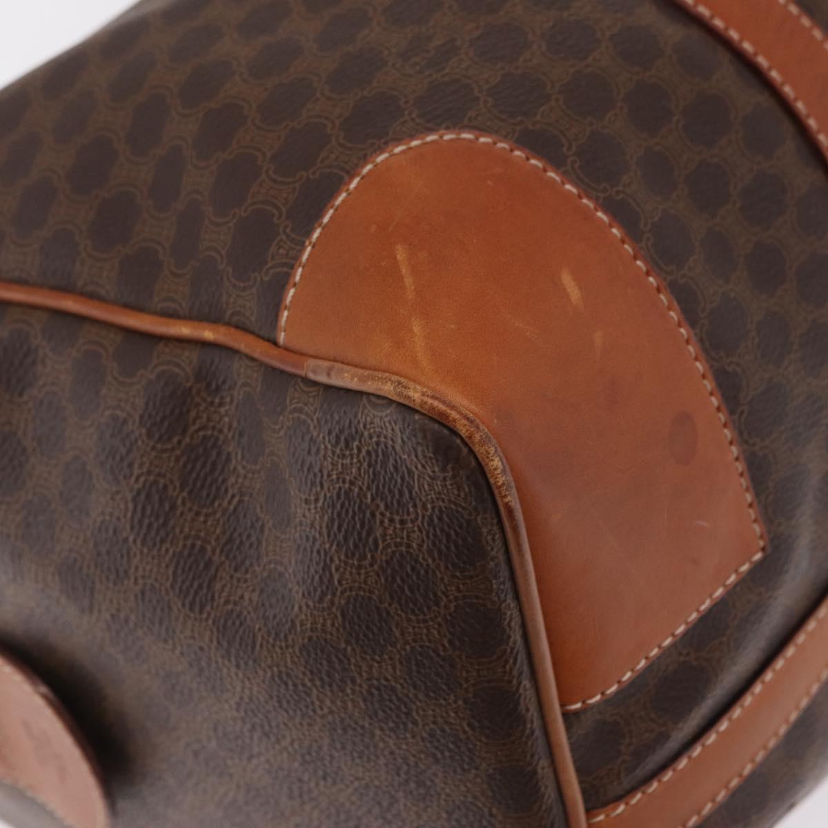 CELINE Macadam Canvas Boston Bag PVC Leather Brown Gold Auth ep16336