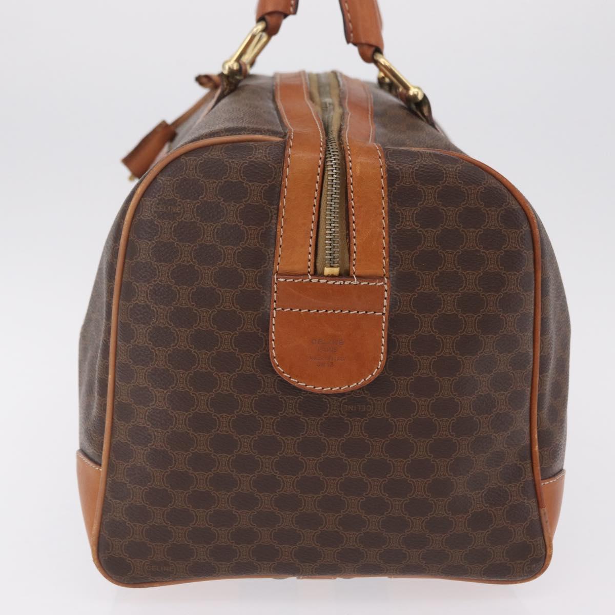 CELINE Macadam Canvas Boston Bag PVC Leather Brown Gold Auth ep16336