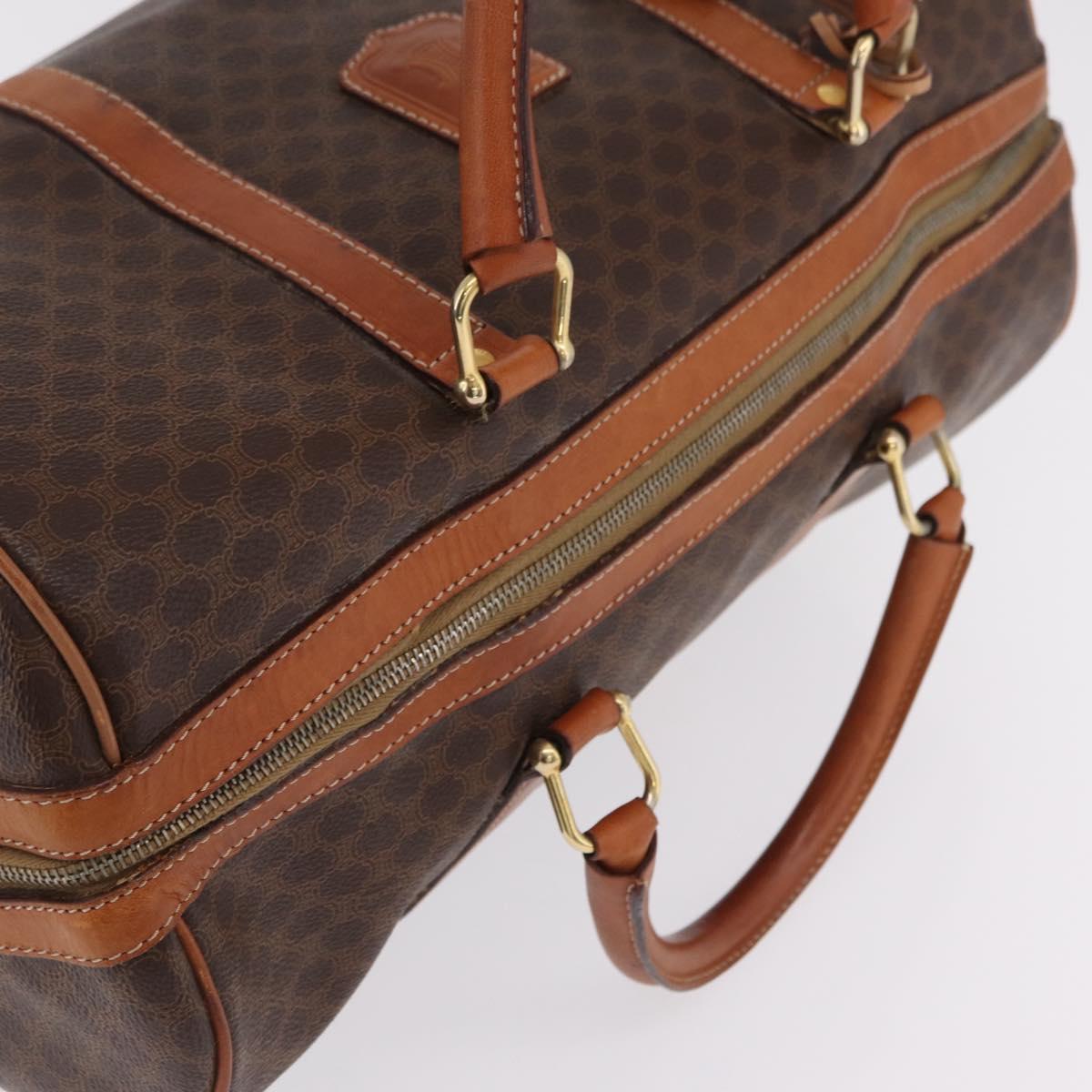 CELINE Macadam Canvas Boston Bag PVC Leather Brown Gold Auth ep16336