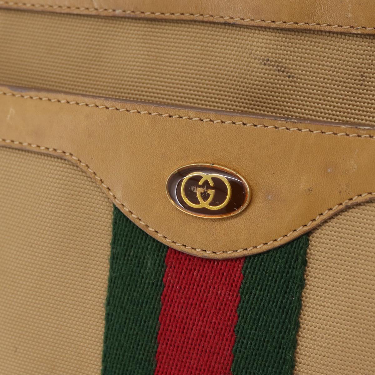 GUCCI Web Sherry Line Shoulder Bag Canvas Beige Gold Auth ep16340