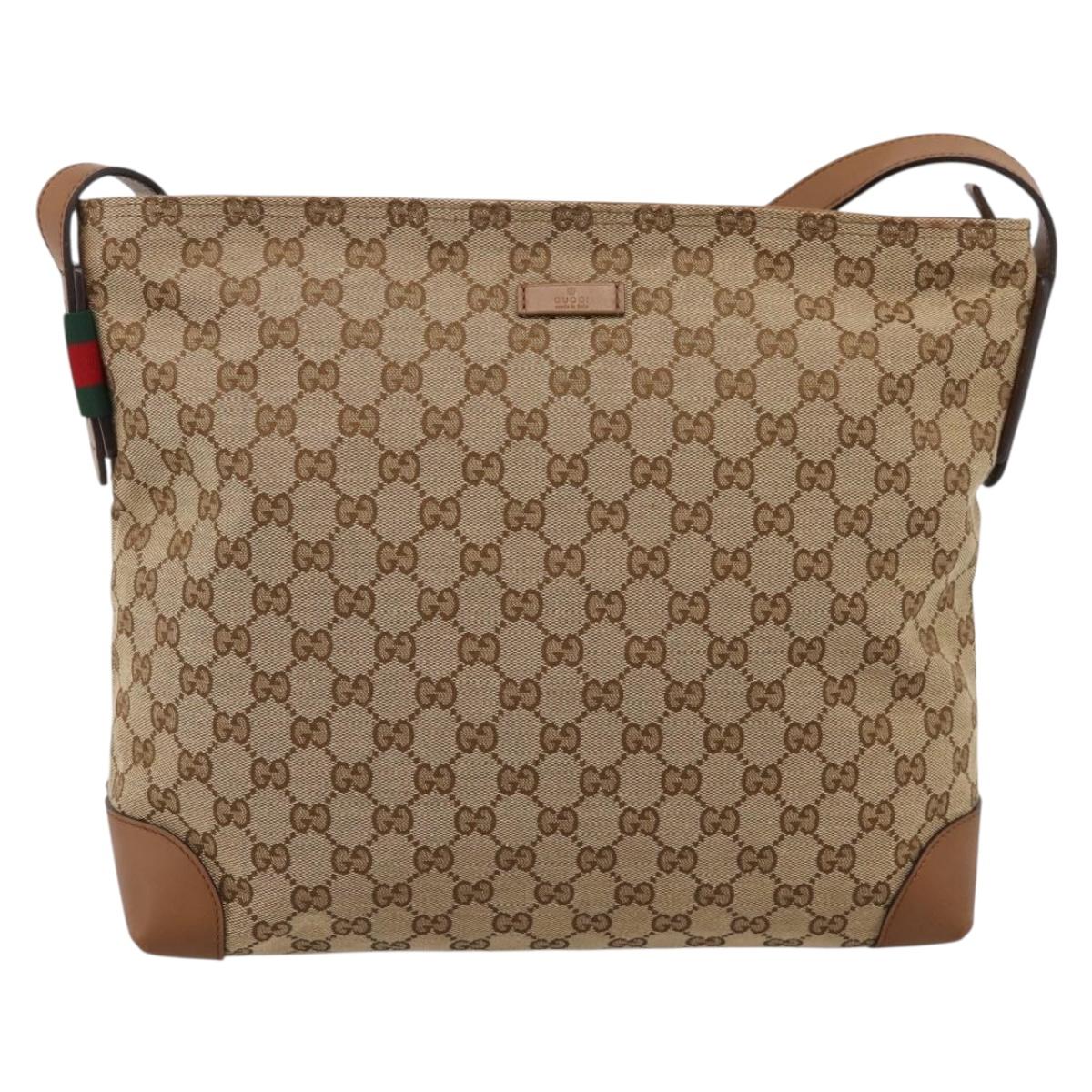 GUCCI GG Canvas Shoulder Bag Beige Silver 308930 Auth ep16355A