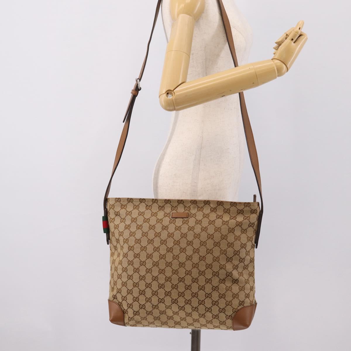 GUCCI GG Canvas Shoulder Bag Beige Silver 308930 Auth ep16355A
