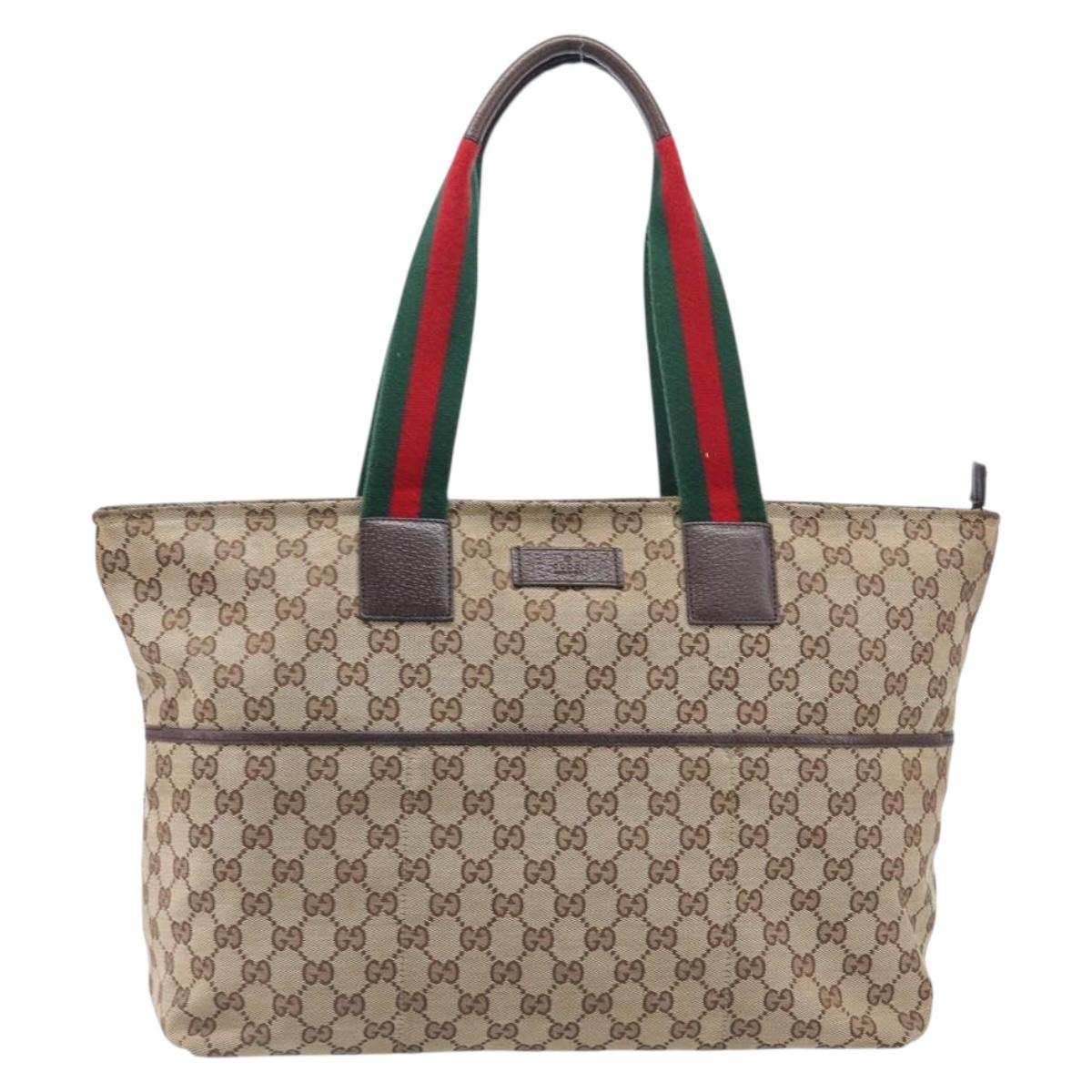 GUCCI GG Canvas Web Sherry Line Tote Bag Beige 155524 Auth ep16356A
