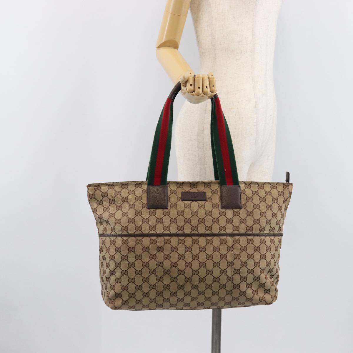 GUCCI GG Canvas Web Sherry Line Tote Bag Beige 155524 Auth ep16356A