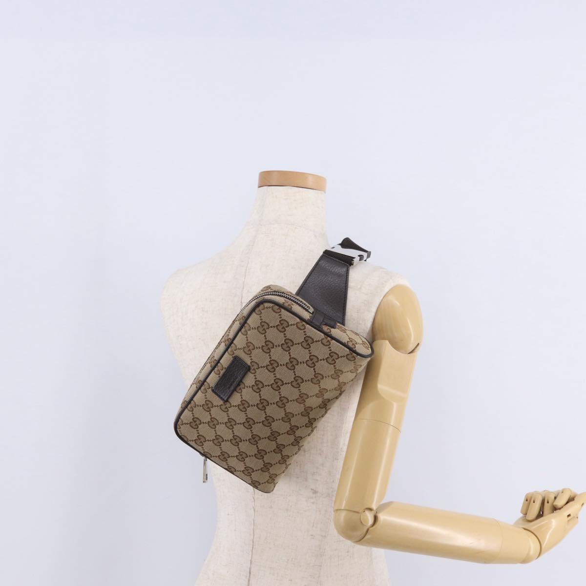 GUCCI GG Canvas Waist Bag Outlet Beige Silver 449174 Auth ep16363V