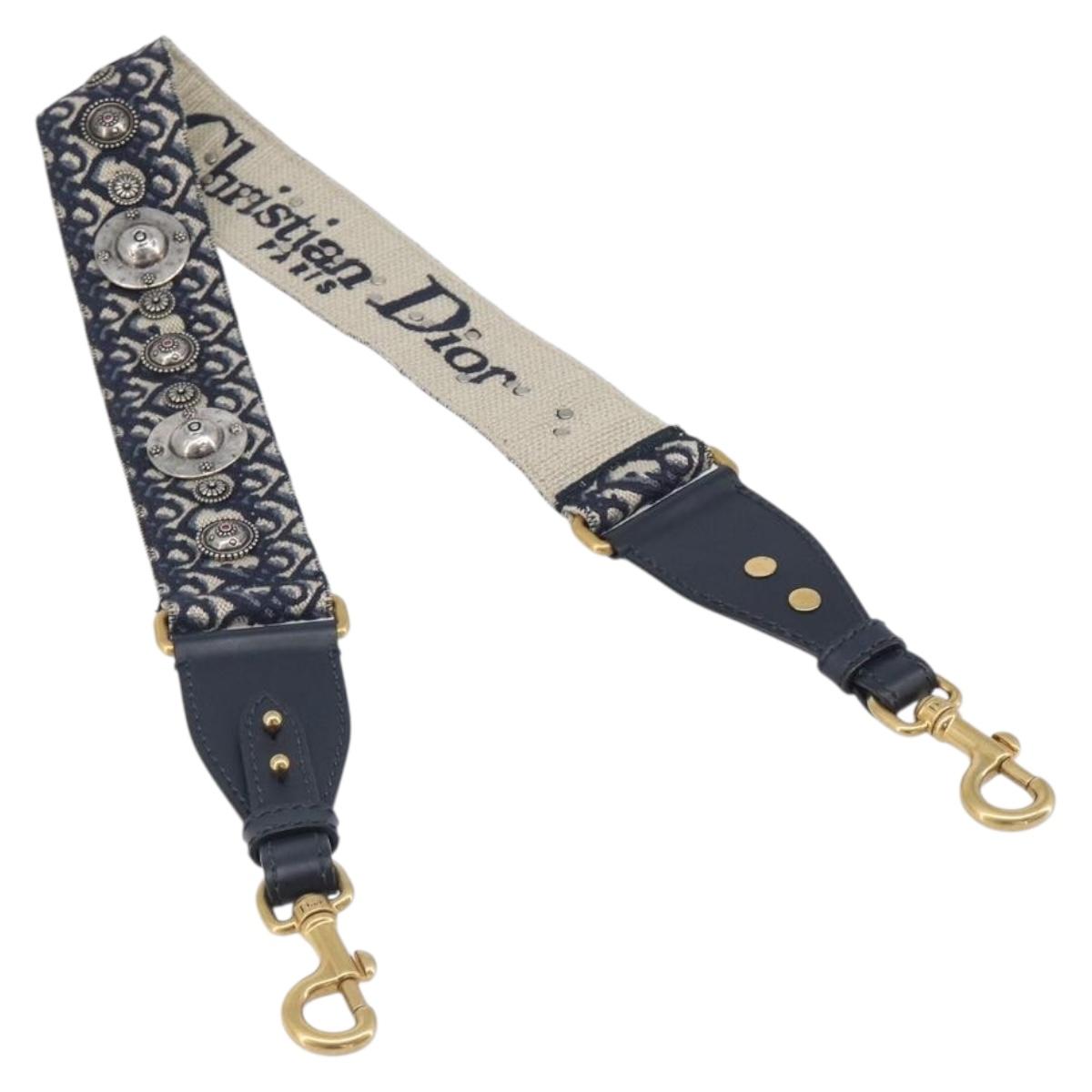 Christian Dior Trotter Canvas Shoulder Strap 37"" Navy Gold Silver Auth ep16365