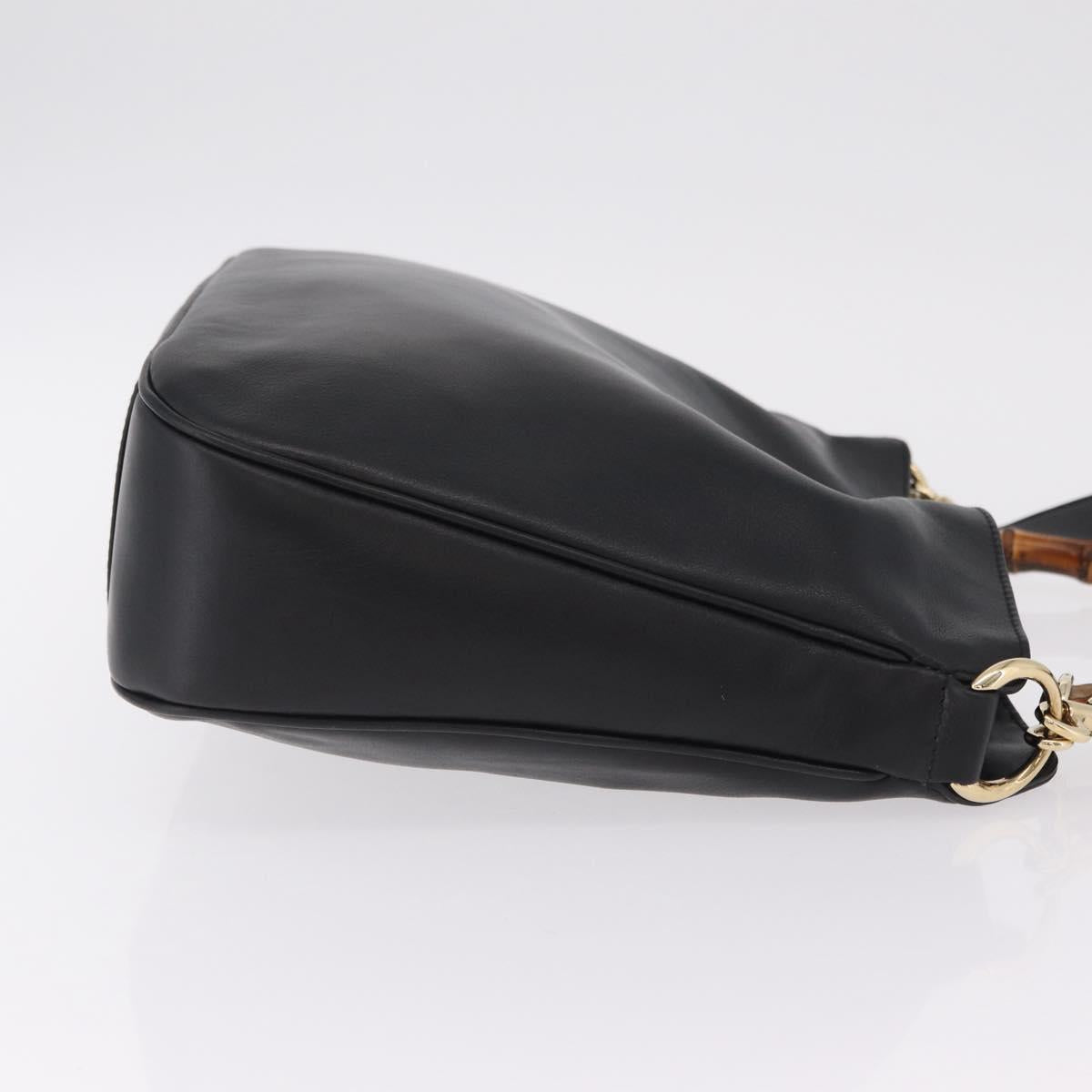 GUCCI Bamboo Hand Bag Leather 2way Black Gold 001 1638 Auth ep16370