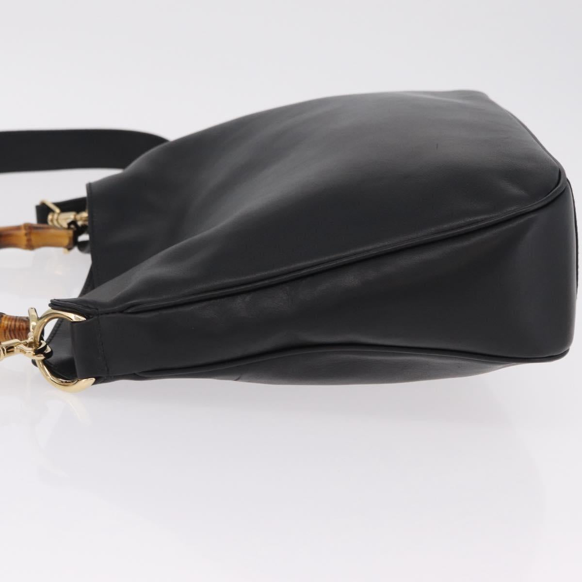 GUCCI Bamboo Hand Bag Leather 2way Black Gold 001 1638 Auth ep16370