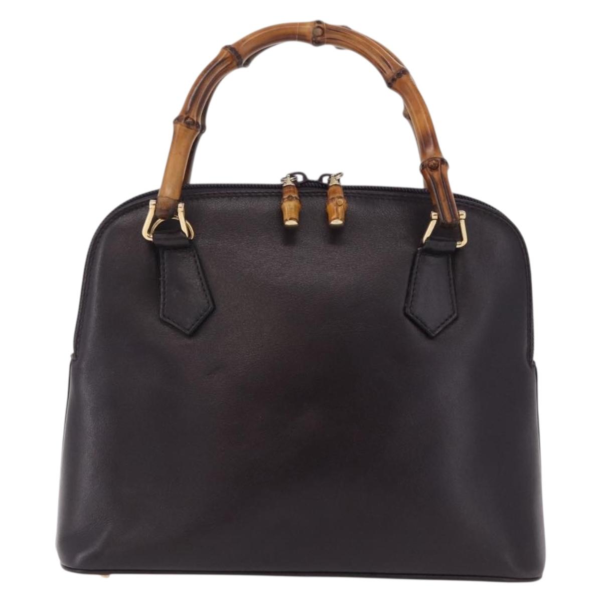GUCCI Bamboo Hand Bag Leather Purple Gold 000 1186 Auth ep16375