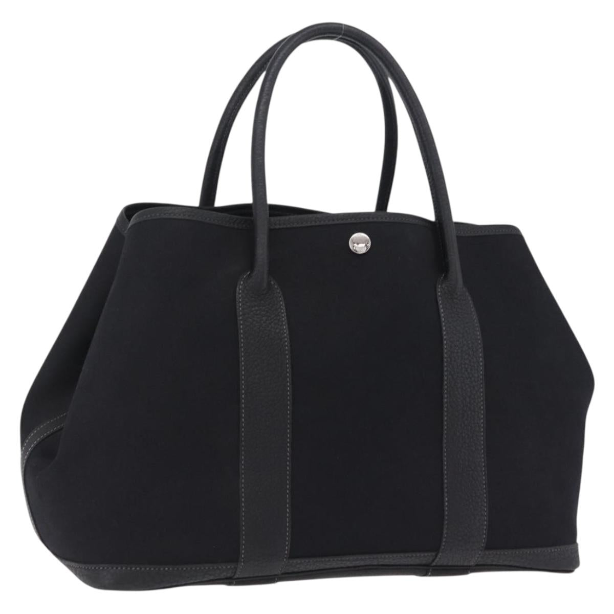 HERMES Garden Party PM Hand Bag Canvas Black Silver Auth ep16381V
