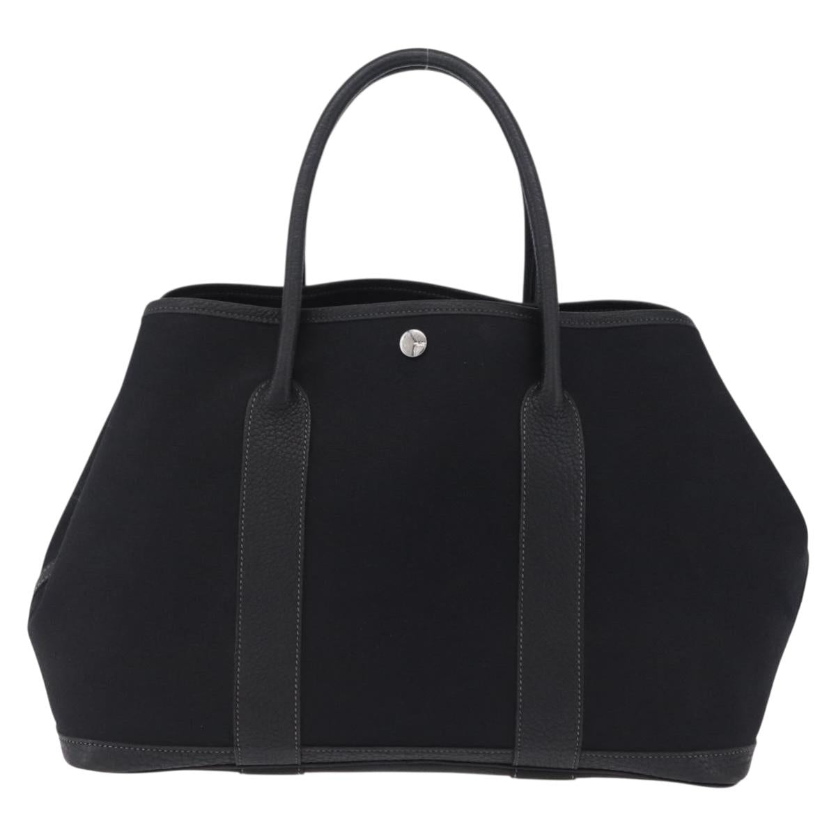 HERMES Garden Party PM Hand Bag Canvas Black Silver Auth ep16381V