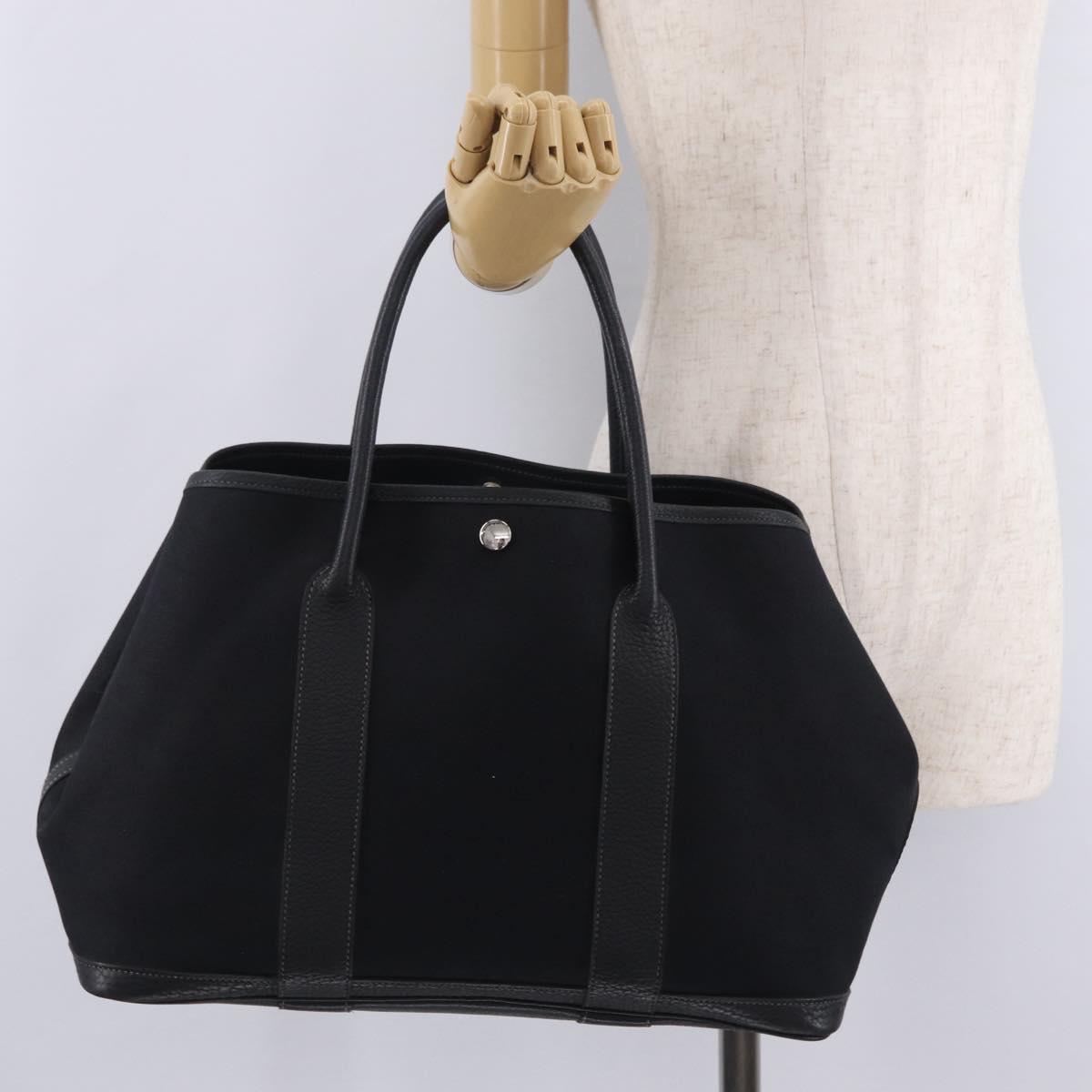 HERMES Garden Party PM Hand Bag Canvas Black Silver Auth ep16381V