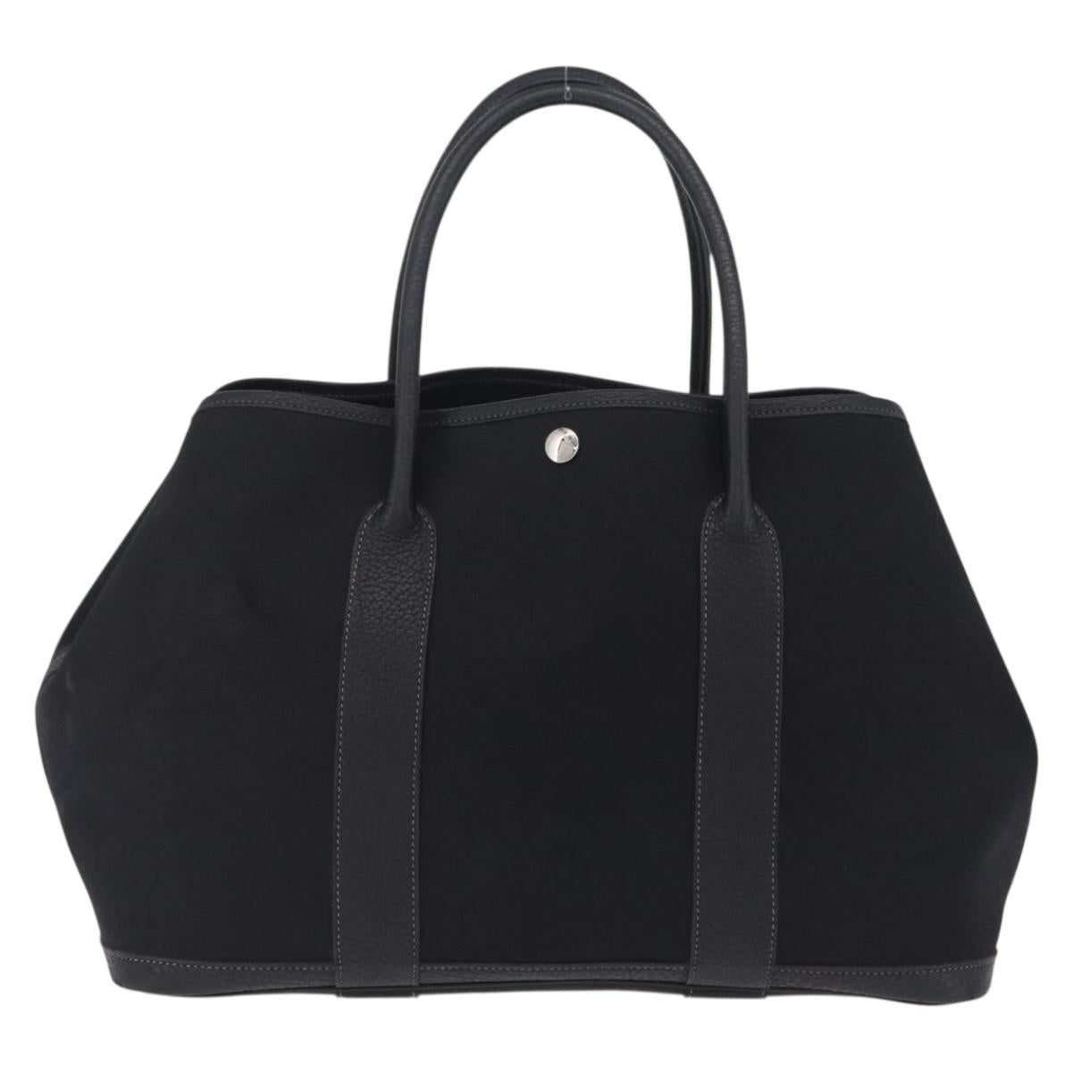 HERMES Garden Party PM Hand Bag Canvas Black Silver Auth ep16381V