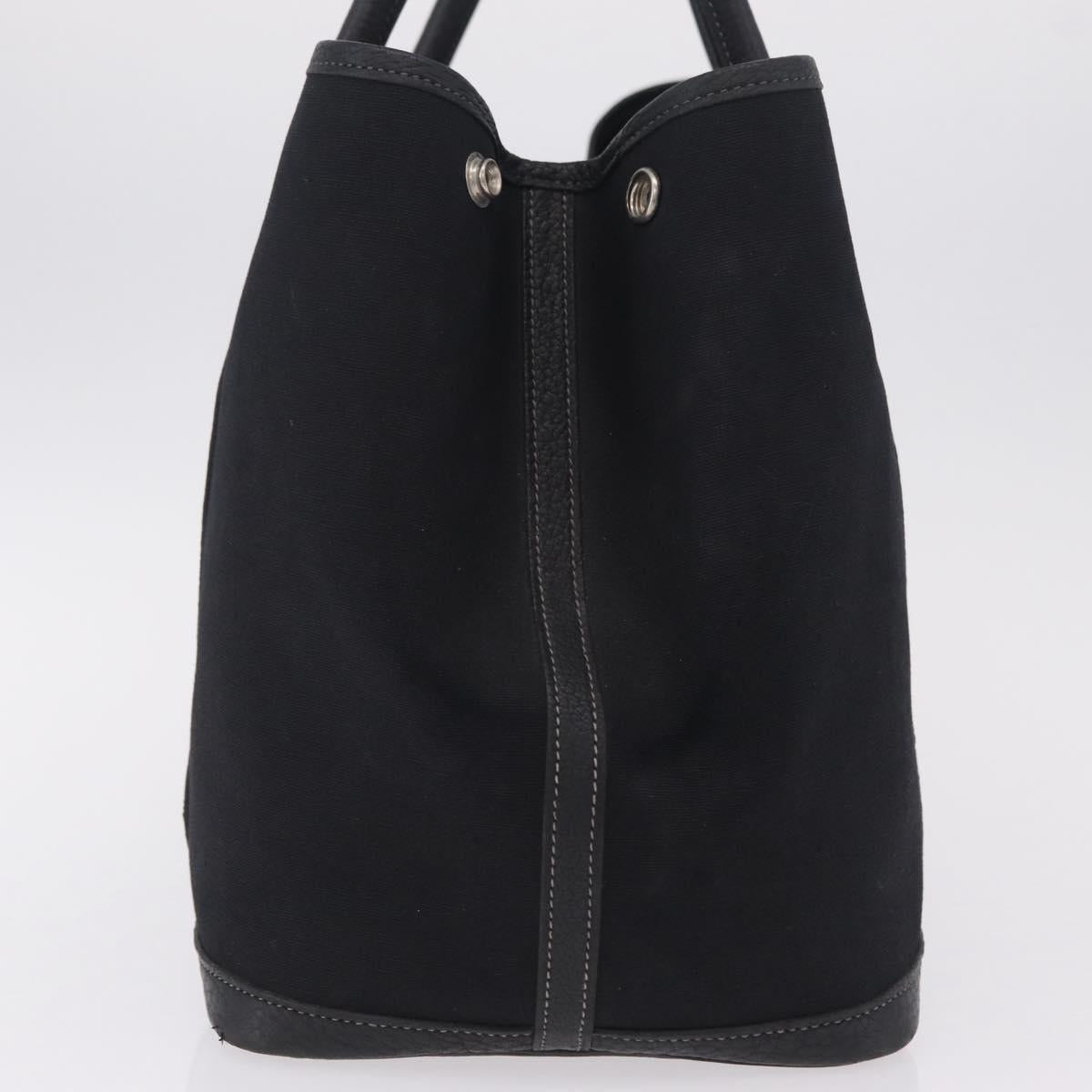 HERMES Garden Party PM Hand Bag Canvas Black Silver Auth ep16381V