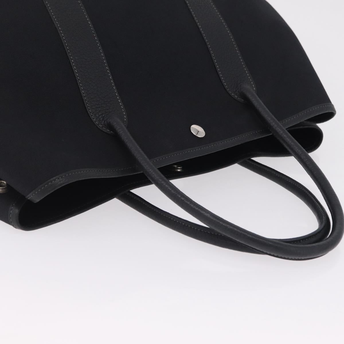 HERMES Garden Party PM Hand Bag Canvas Black Silver Auth ep16381V