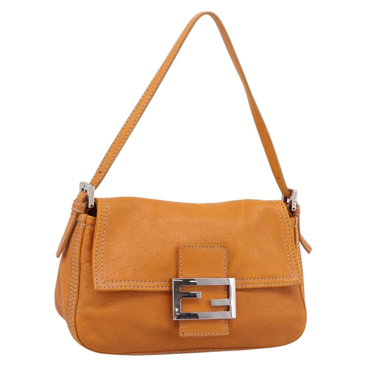 FENDI Mamma Baguette Shoulder Bag Leather Brown Silver Auth ep16384A