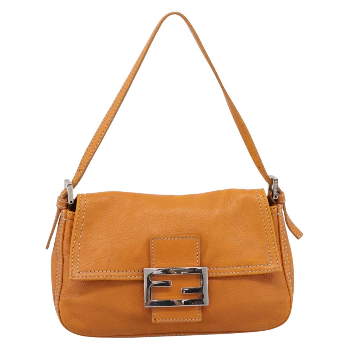 FENDI Mamma Baguette Shoulder Bag Leather Brown Silver Auth ep16384A
