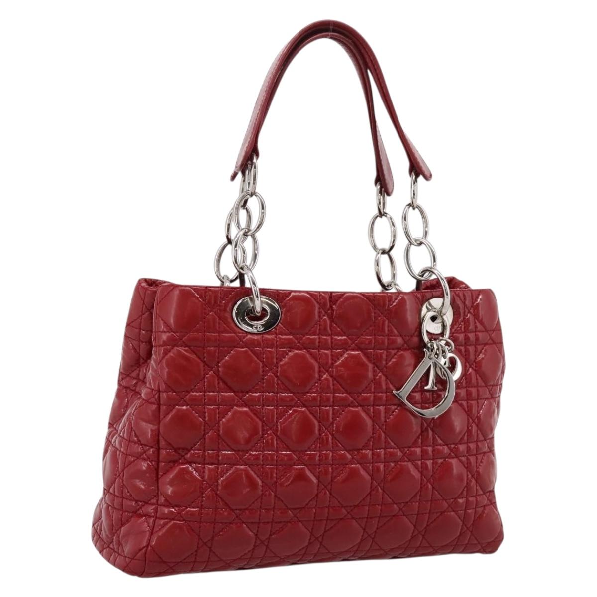 Christian Dior Canage Hand Bag Patent Leather Red Silver Auth ep16385