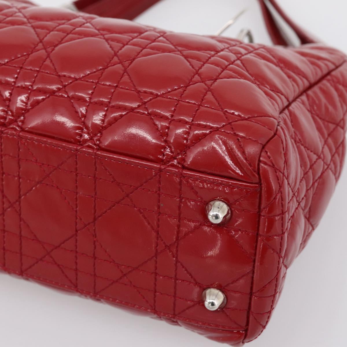 Christian Dior Canage Hand Bag Patent Leather Red Silver Auth ep16385