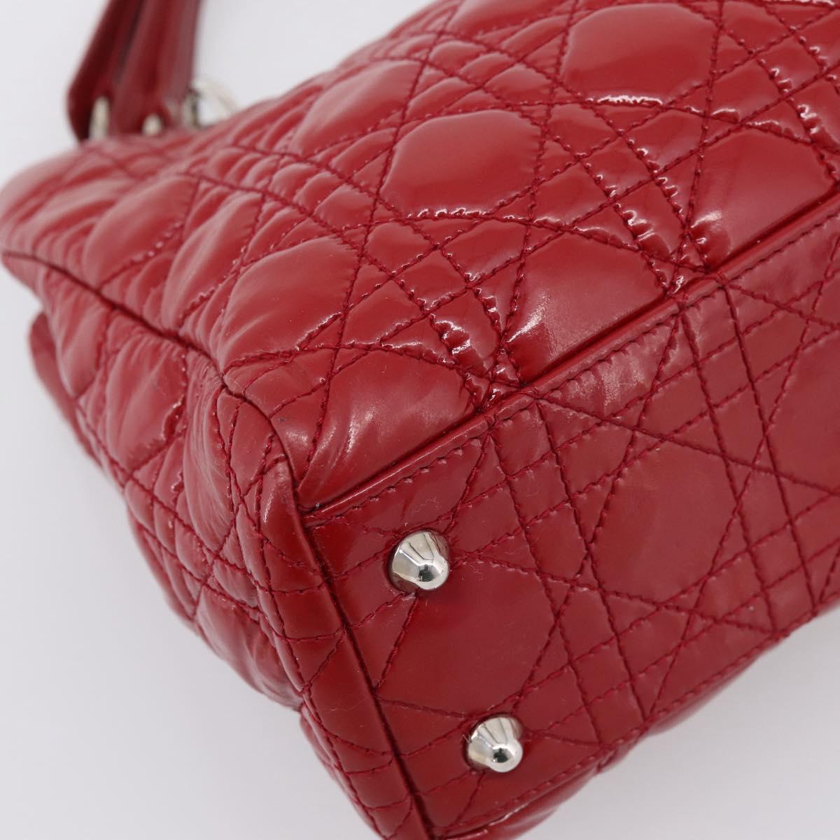 Christian Dior Canage Hand Bag Patent Leather Red Silver Auth ep16385
