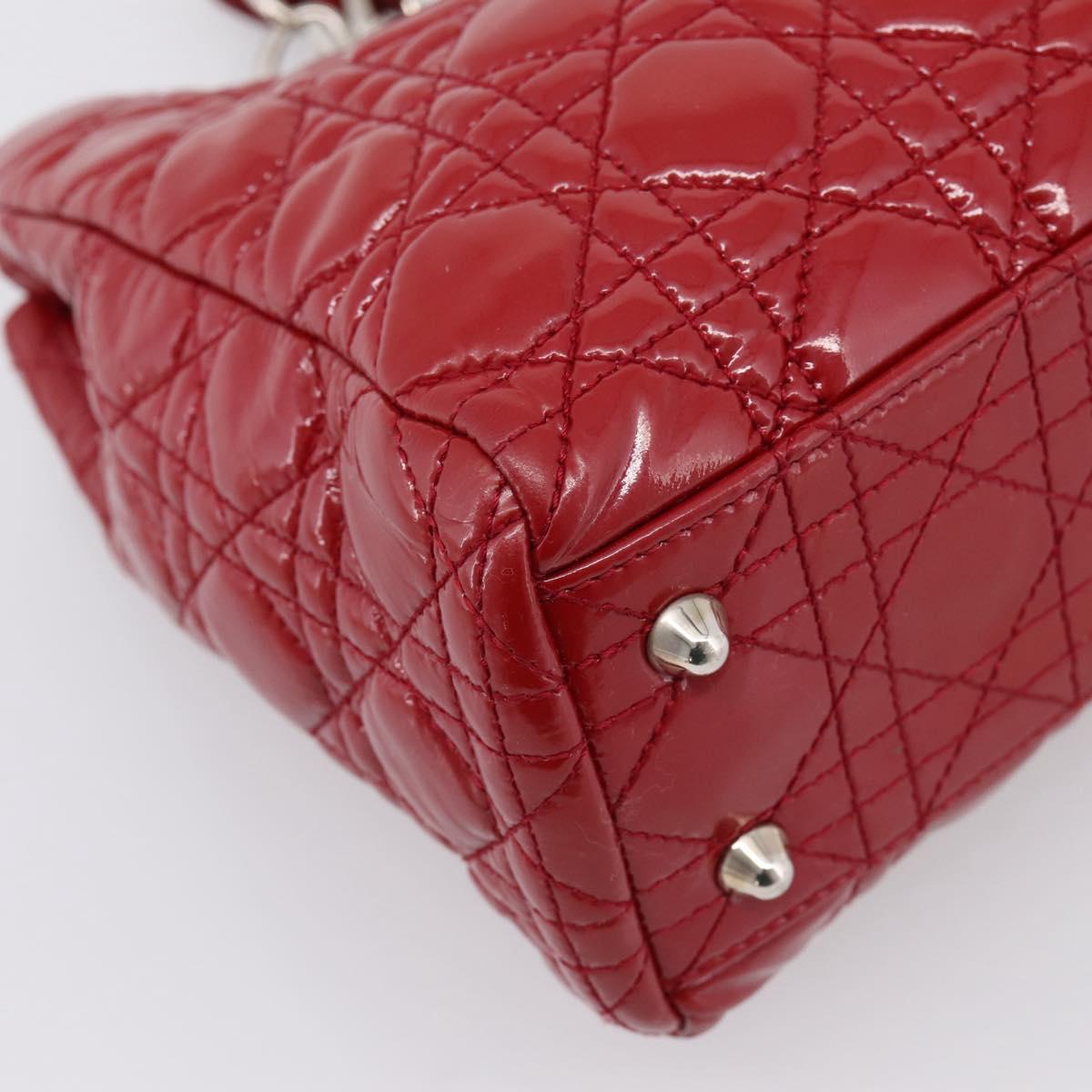 Christian Dior Canage Hand Bag Patent Leather Red Silver Auth ep16385