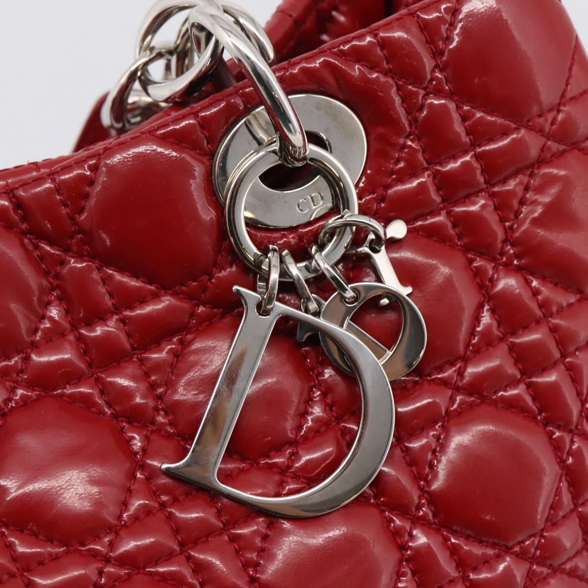 Christian Dior Canage Hand Bag Patent Leather Red Silver Auth ep16385
