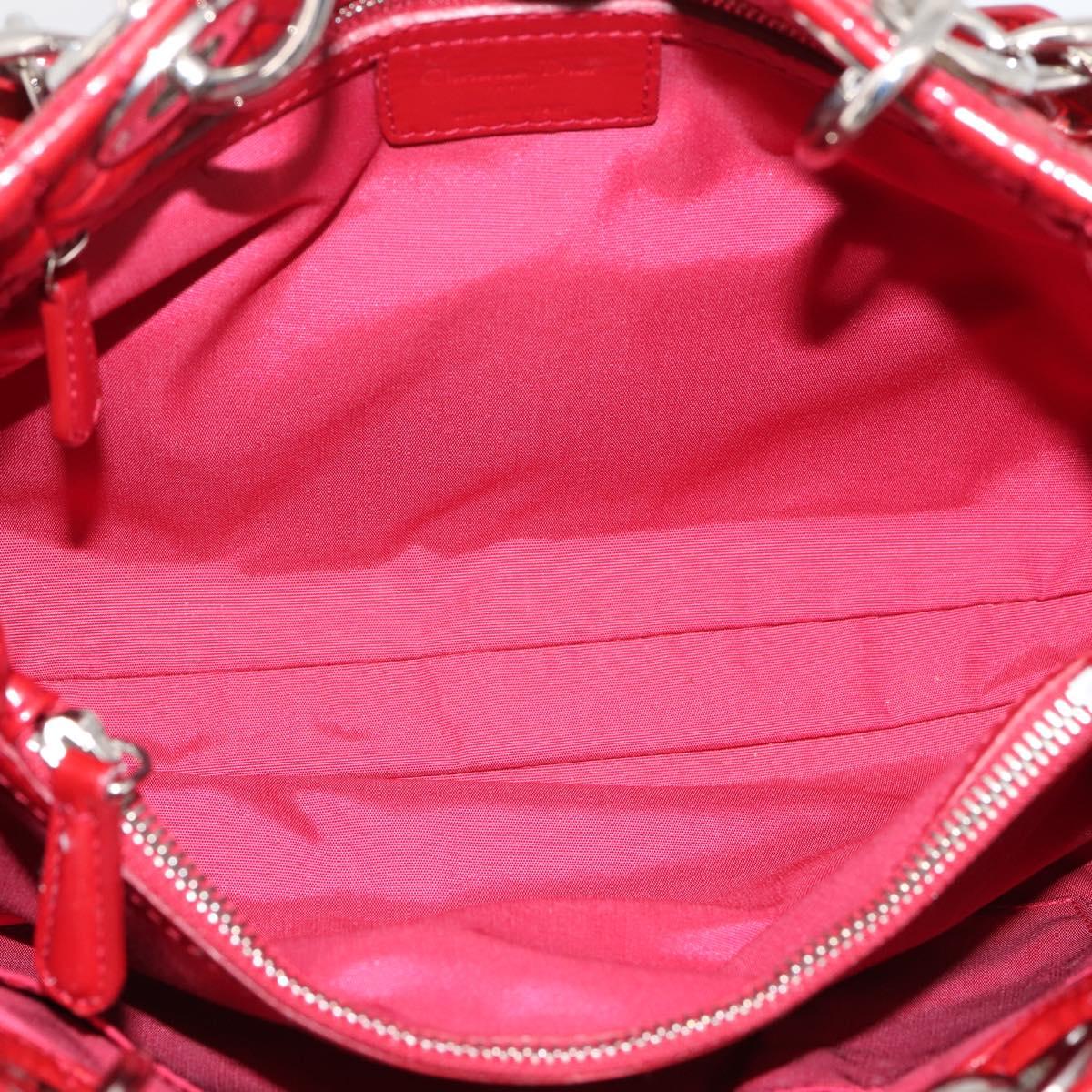 Christian Dior Canage Hand Bag Patent Leather Red Silver Auth ep16385